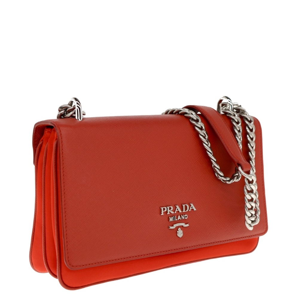 Prada Chain Crossbody Shoulder Bag Red Saffiano Nylon New - Picture 2 of 7